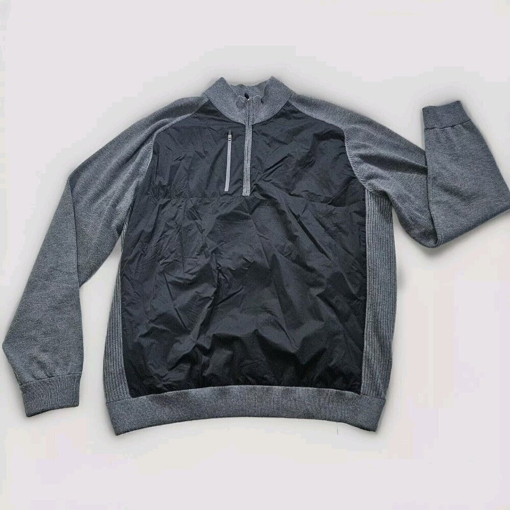 FJ FootJoy Wool Nylon 1/4 Zip Sweater Men 2XL Black Gray Golf Mockneck LS Casual